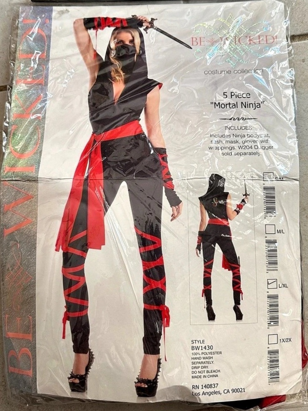 BE WICKED! Mortal Ninja Costume Set Black Red Jumpsuit M/L